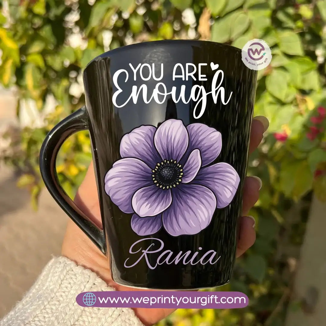 Purple-Themed Digital Art Edition Black Conical Porcelain Mug – 350 ml | UV Raised Sticker Printing - WE PRINT