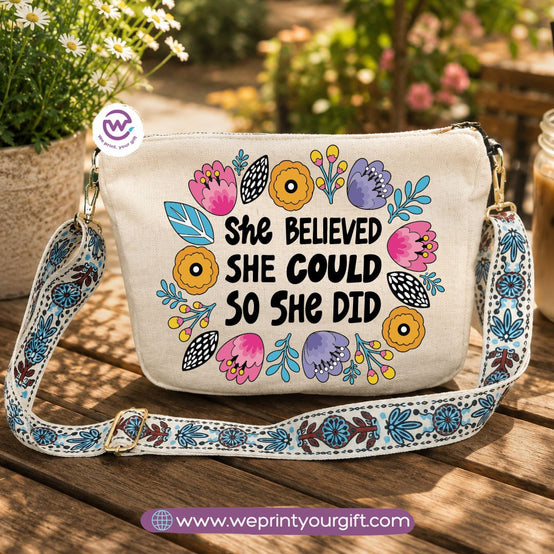 Encouraging Quote Shoulder Bags with Colorful Straps