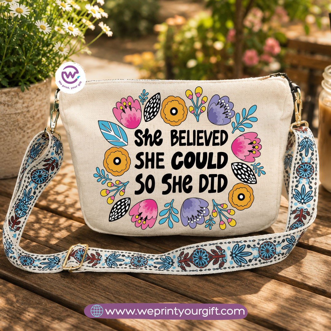 Encouraging Quote Shoulder Bags with Colorful Straps
