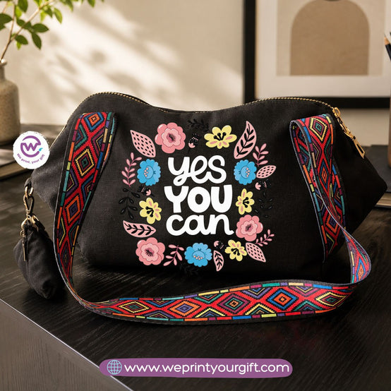 Floral Motivational Shoulder Bag & Pouch Set
