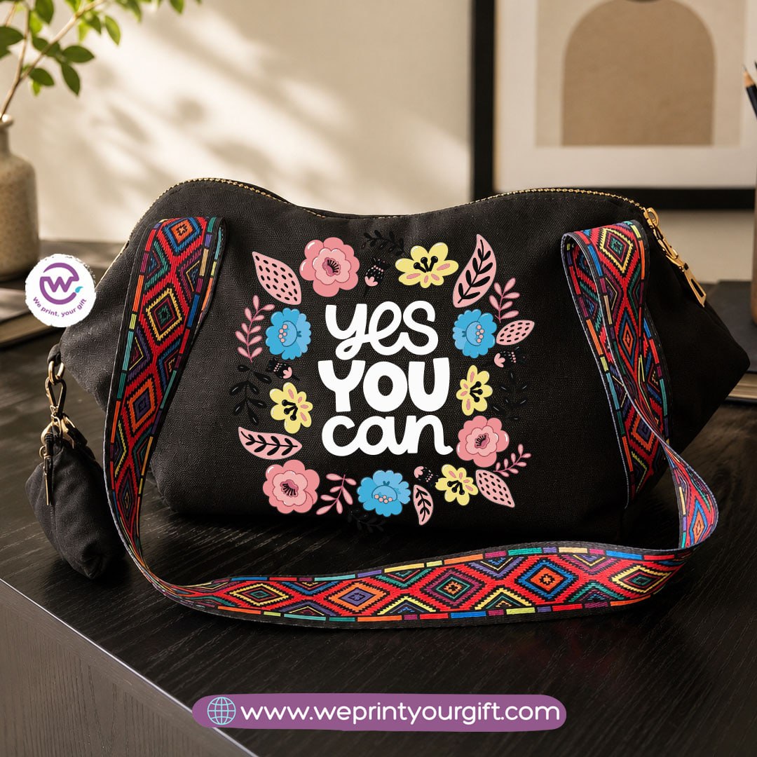 Floral Motivational Shoulder Bag & Pouch Set