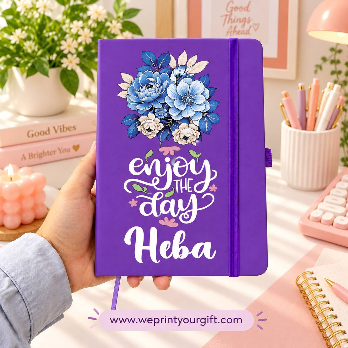 A5 Rubber Cover Notebook – Floral Motivational Quotes