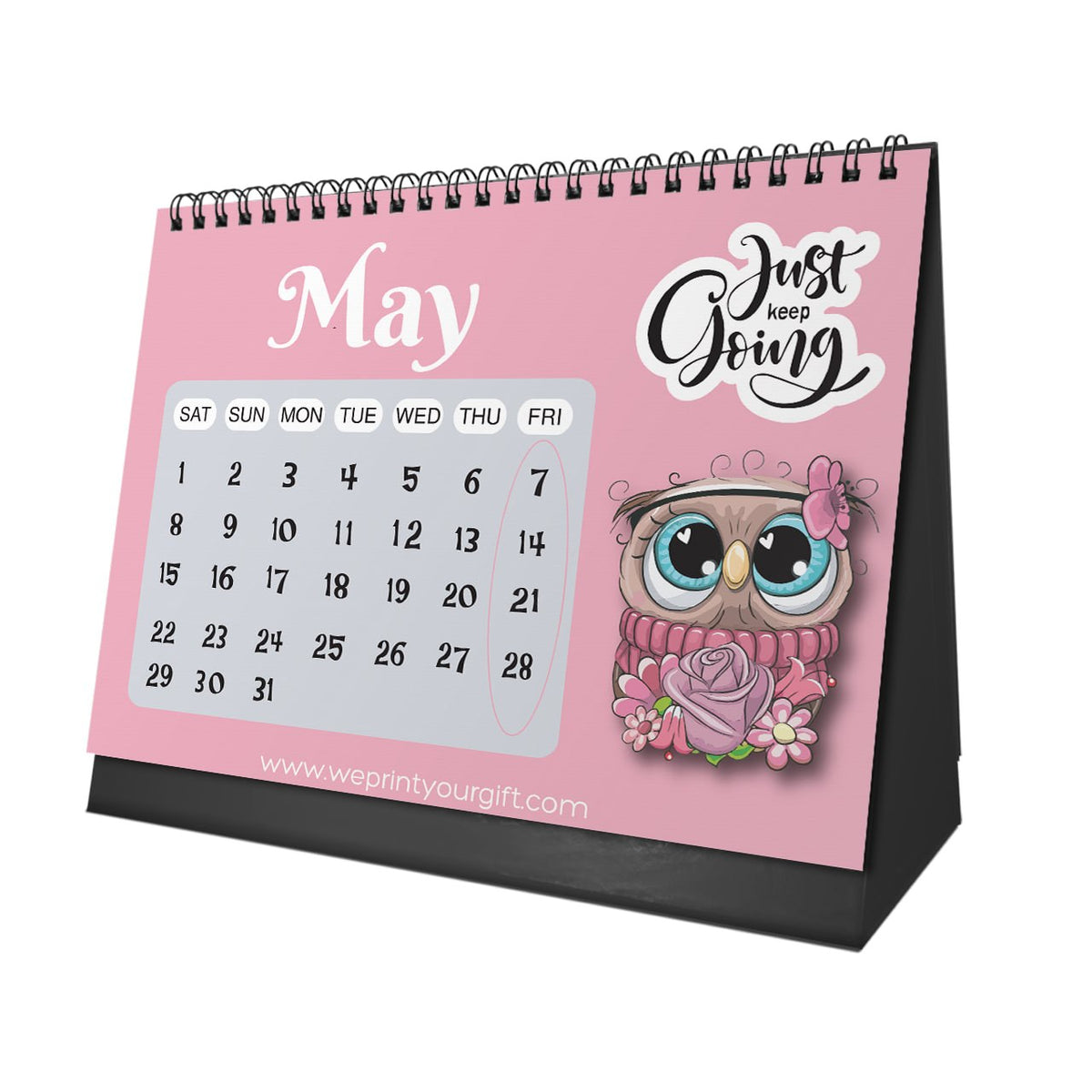 Cute Owl 2027 Desk Calendar – Pink Charm & Uplifting Words