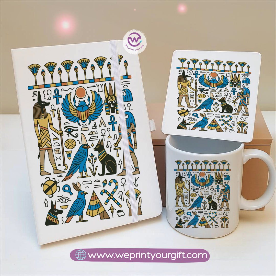 Egyptian Pharaonic Design Gift Set – Notebook, Mug & Coaster