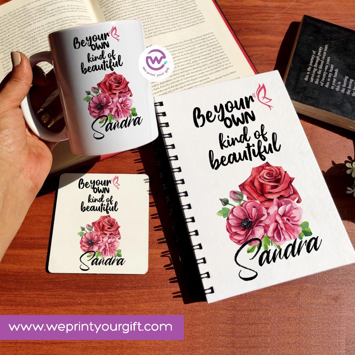 3-Piece Motivational Gift Set | Mug, Wooden Coaster & Hard Cover Notebook