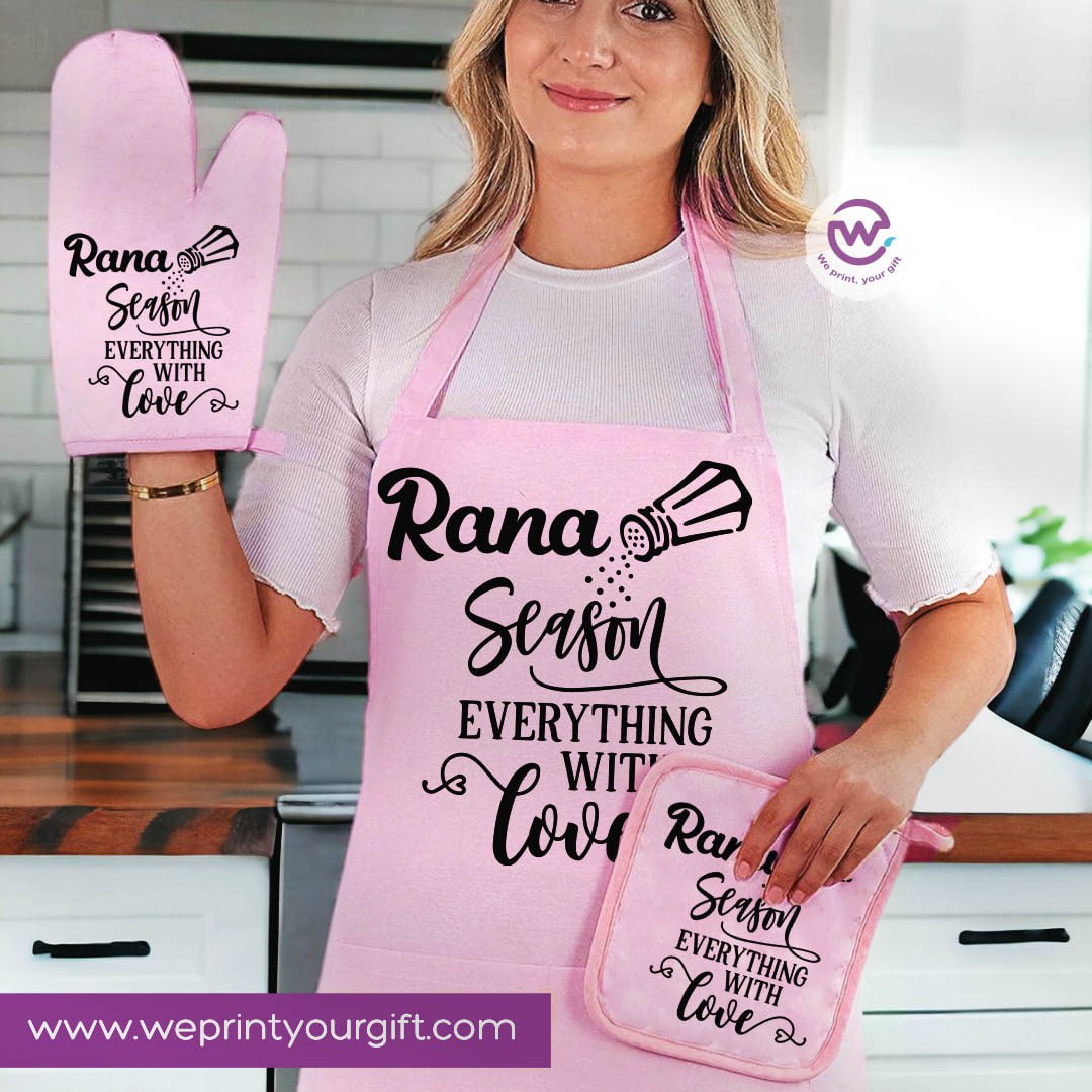 Personalized Kitchen Apron Set – Custom Name Cooking Gift | Chef & Cooking Designs - 3 Pieces