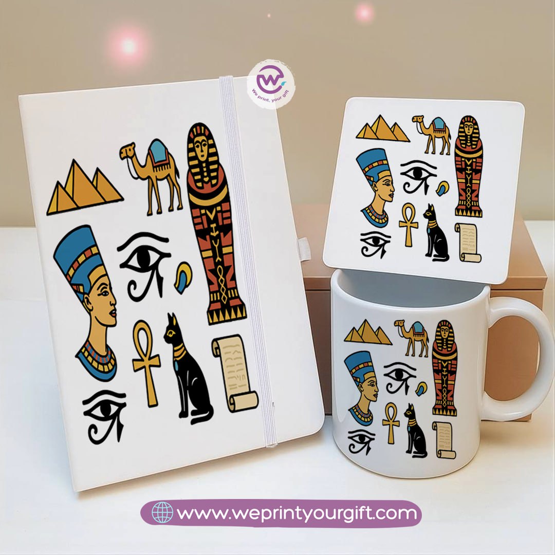 Egyptian Pharaonic Design Gift Set – Notebook, Mug & Coaster