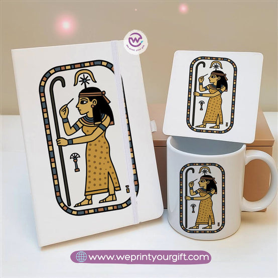 Egyptian Pharaonic Design Gift Set – Notebook, Mug & Coaster