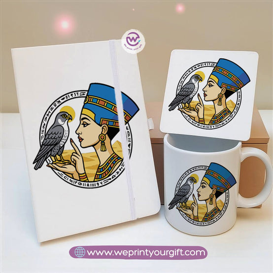 Egyptian Pharaonic Design Gift Set – Notebook, Mug & Coaster