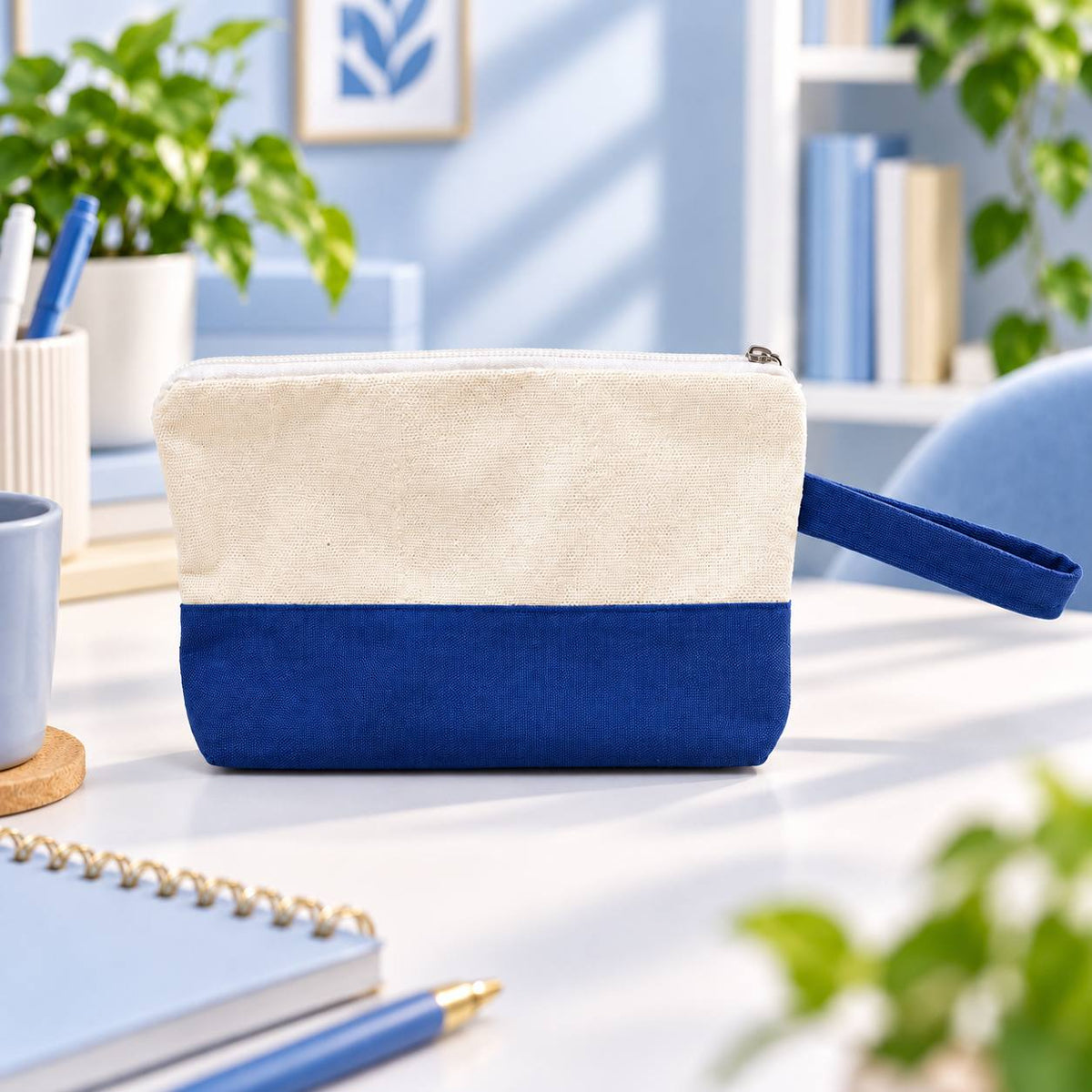Two-Tone Canvas Pencil Case & Makeup Pouch | With Side Handle -Customization Options