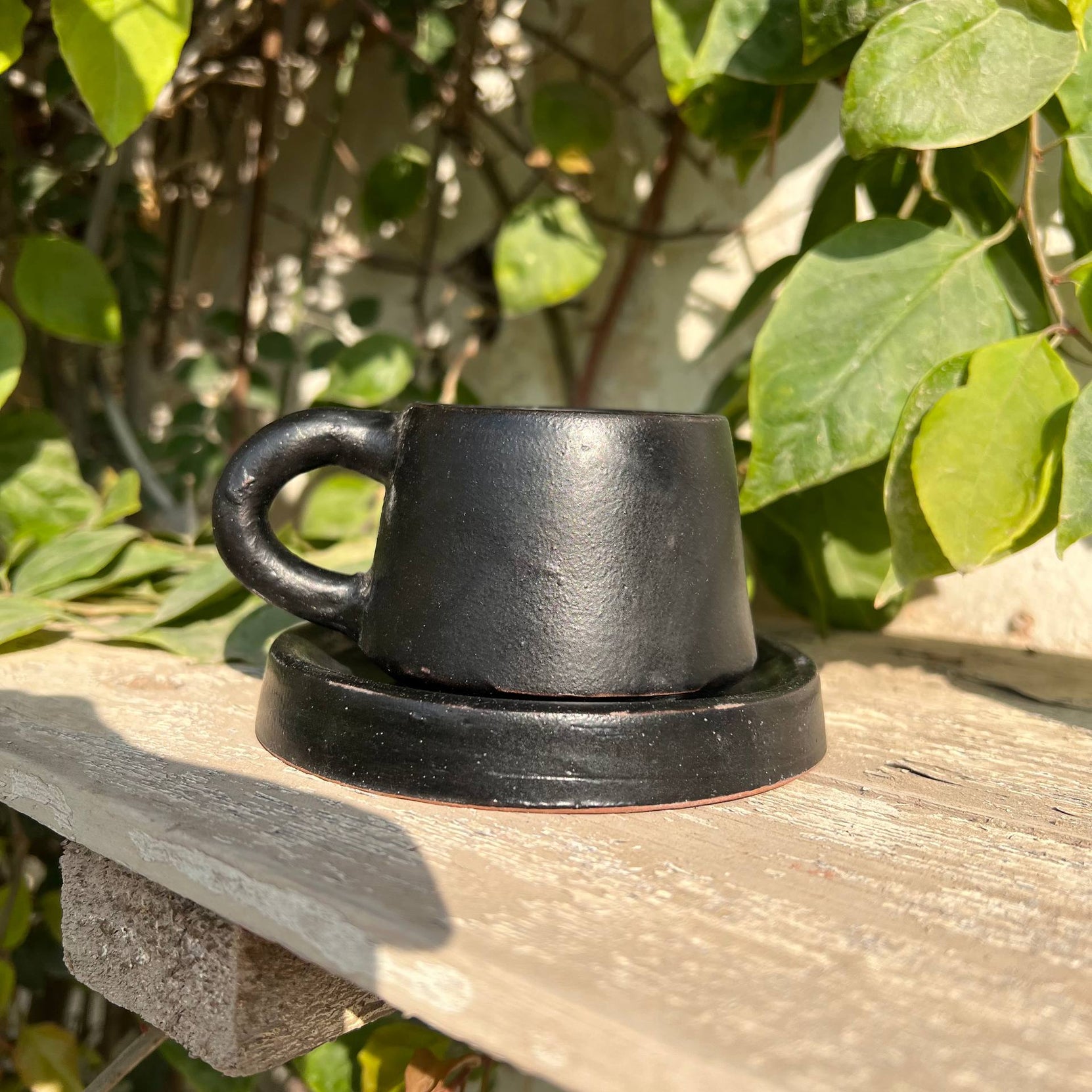 فنجان قهوة مصنوع يدويًا من الفخار مع صحن - 200 مل | خيارات التخصيص