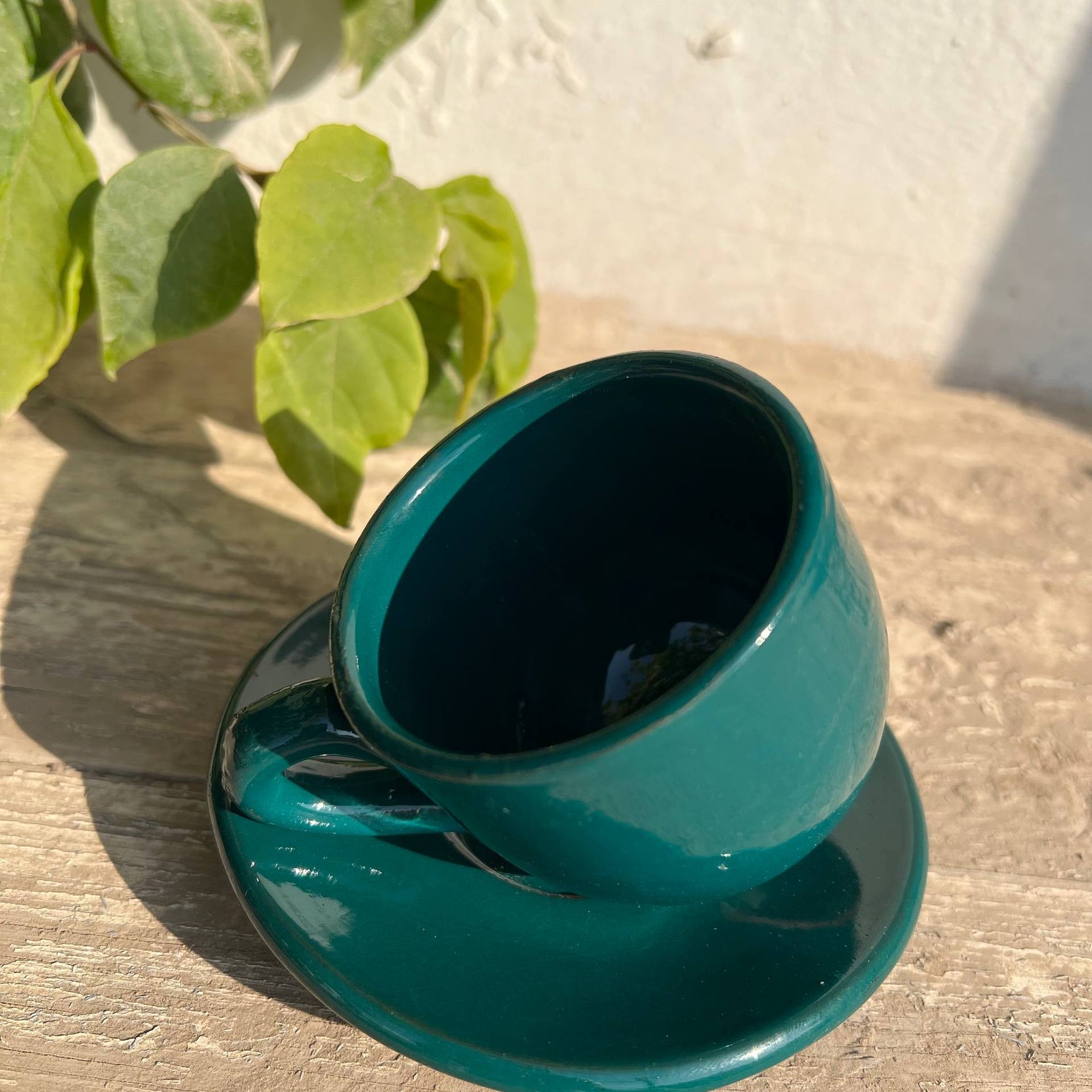 Petrol Green Handmade Pottery Coffee Cup with Saucer – 200 ml | Customization Options