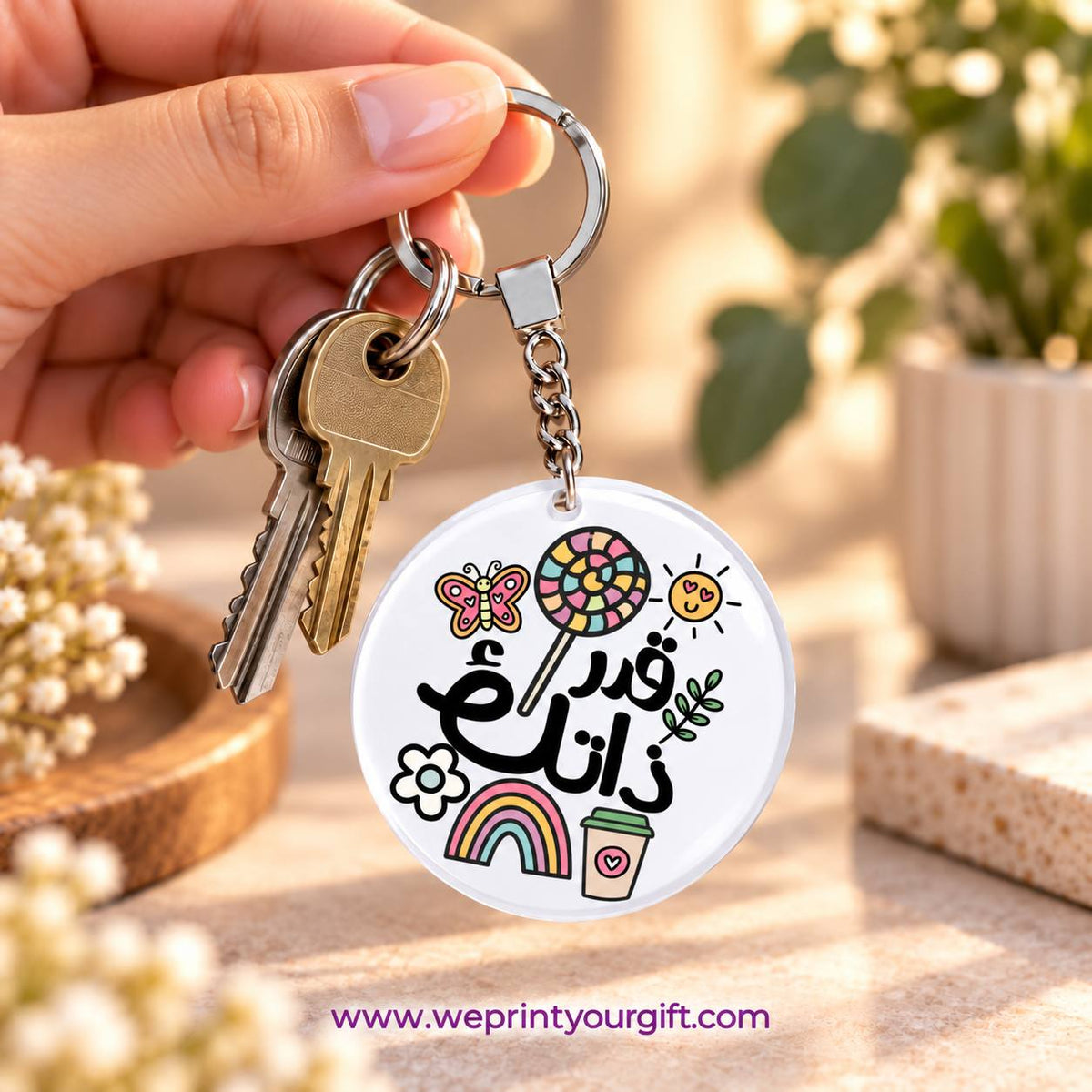 Motivational Doodle Clear Acrylic Keychain | Single-Sided Print (Round / Rectangle)