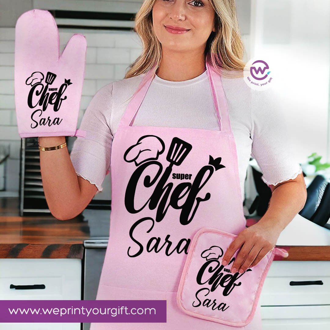 Personalized Kitchen Apron Set – Custom Name Cooking Gift | Chef & Cooking Designs - 3 Pieces