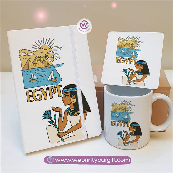 Egyptian Pharaonic Design Gift Set – Notebook, Mug & Coaster