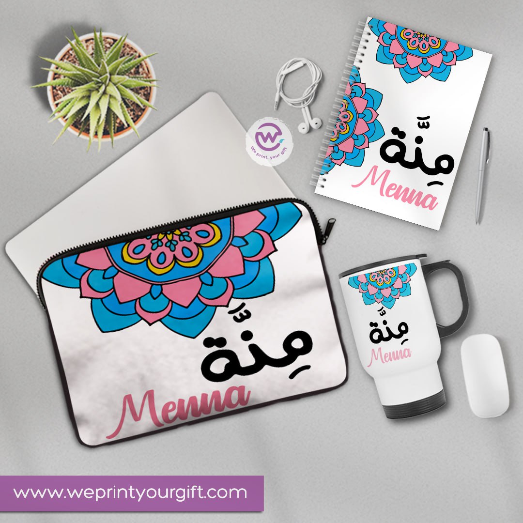 3-Piece Personalized Gift Set | Laptop Sleeve, Travel Mug & Hard Cover Notebook