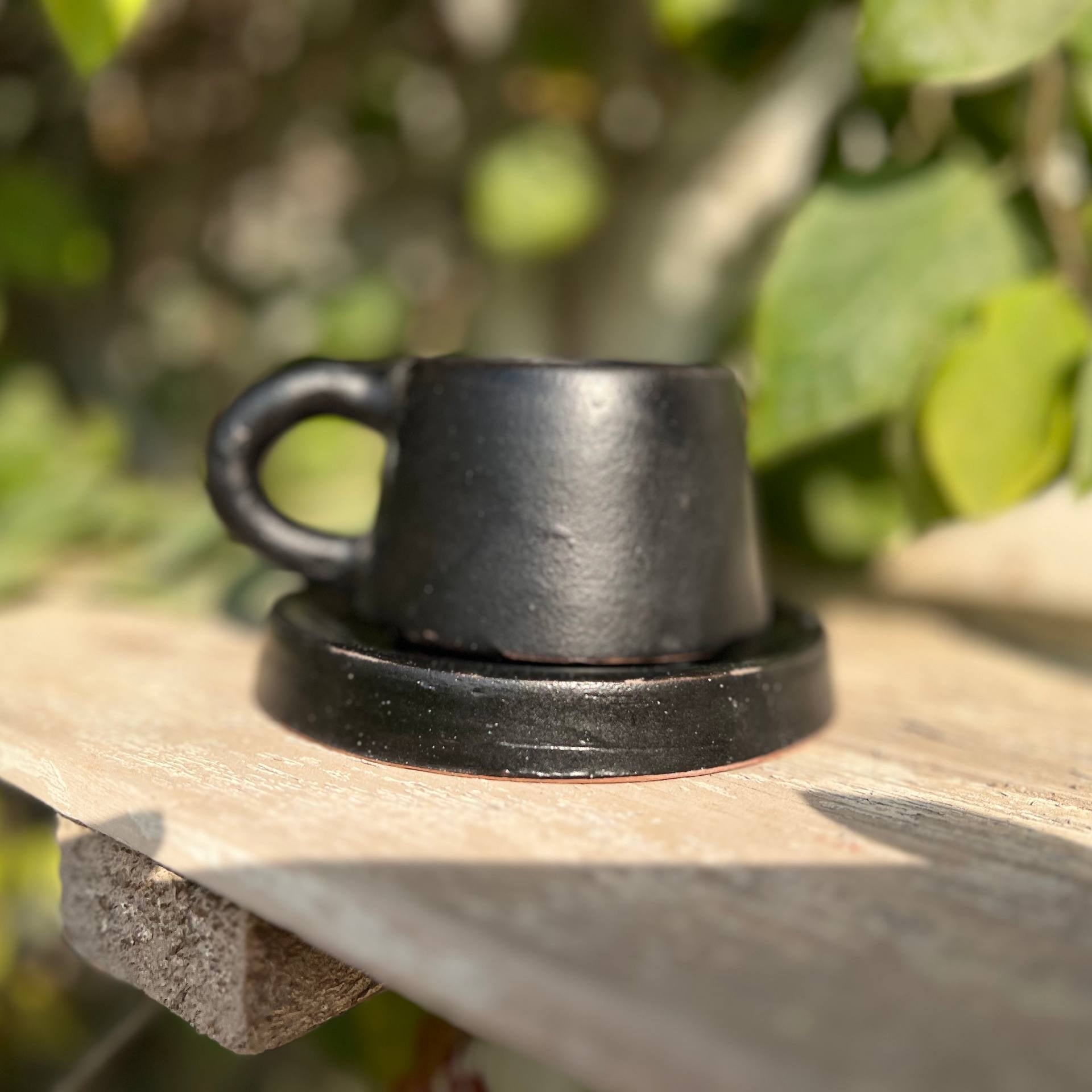 فنجان قهوة مصنوع يدويًا من الفخار مع صحن - 200 مل | خيارات التخصيص