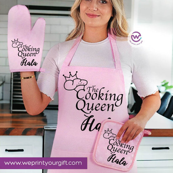 Personalized Kitchen Apron Set – Custom Name Cooking Gift | Chef & Cooking Designs - 3 Pieces
