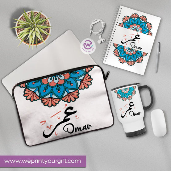 3-Piece Personalized Gift Set | Laptop Sleeve, Travel Mug & Hard Cover Notebook