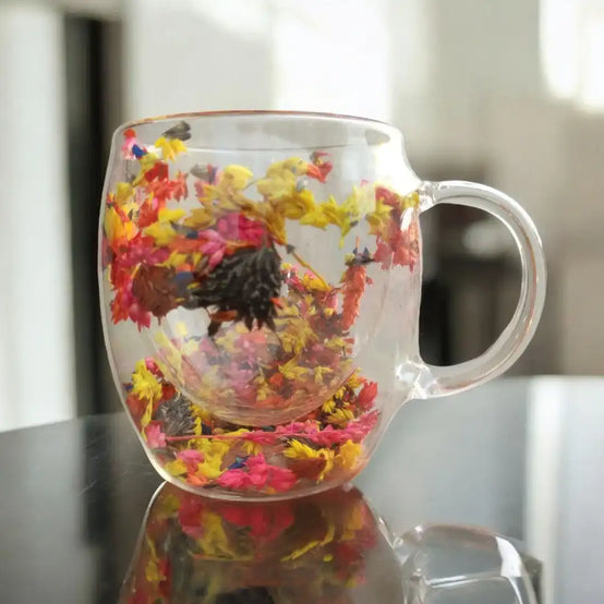 Flowers Double Wall Mug- Yellow Flowers - Customization Option