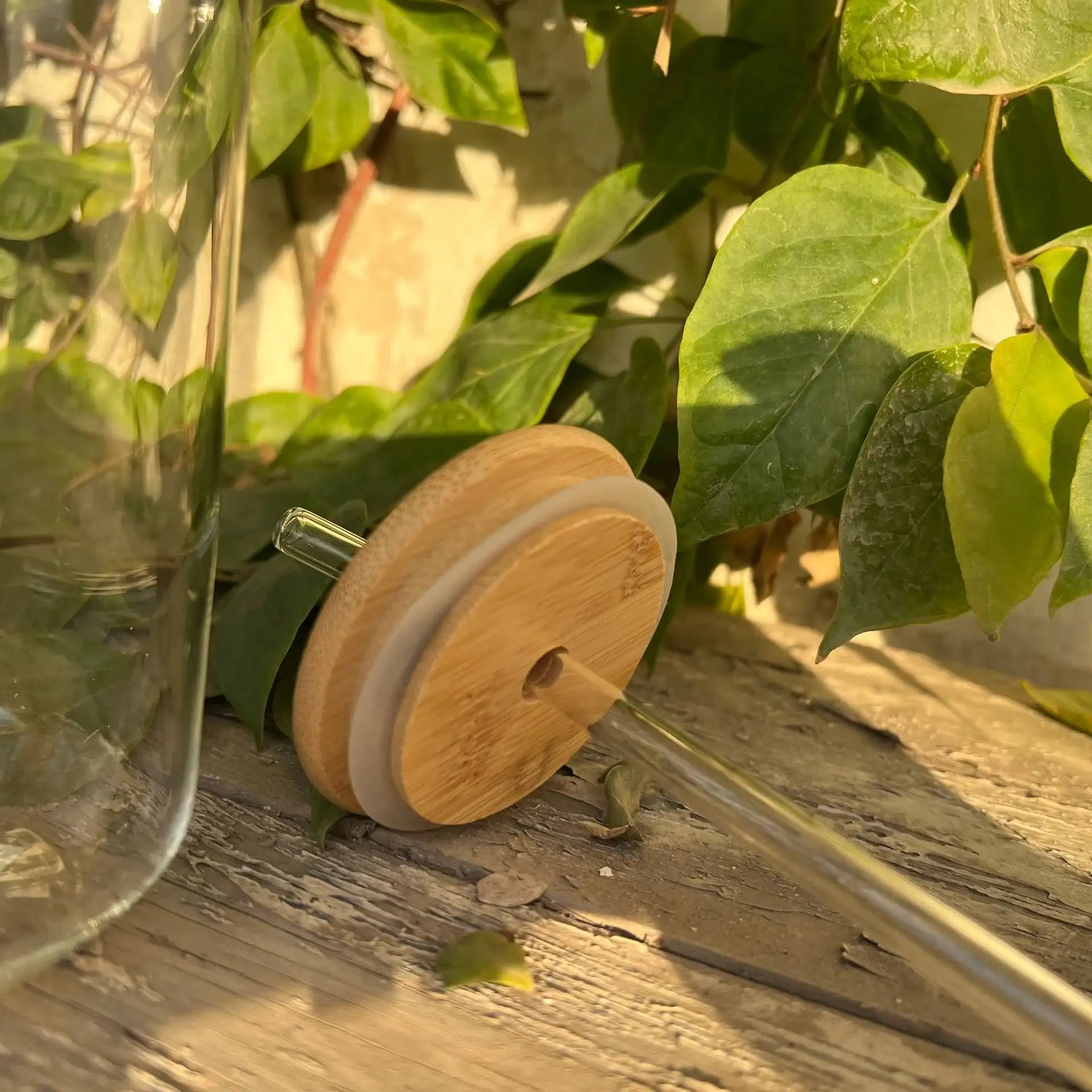 Round Glass Mug with Bamboo Lid & Glass Straw - Customization options - WE PRINT