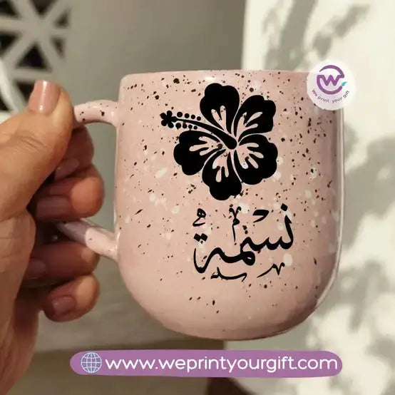 Pink Marble Pottery Mug - 300 ml - Customization Options - WE PRINT