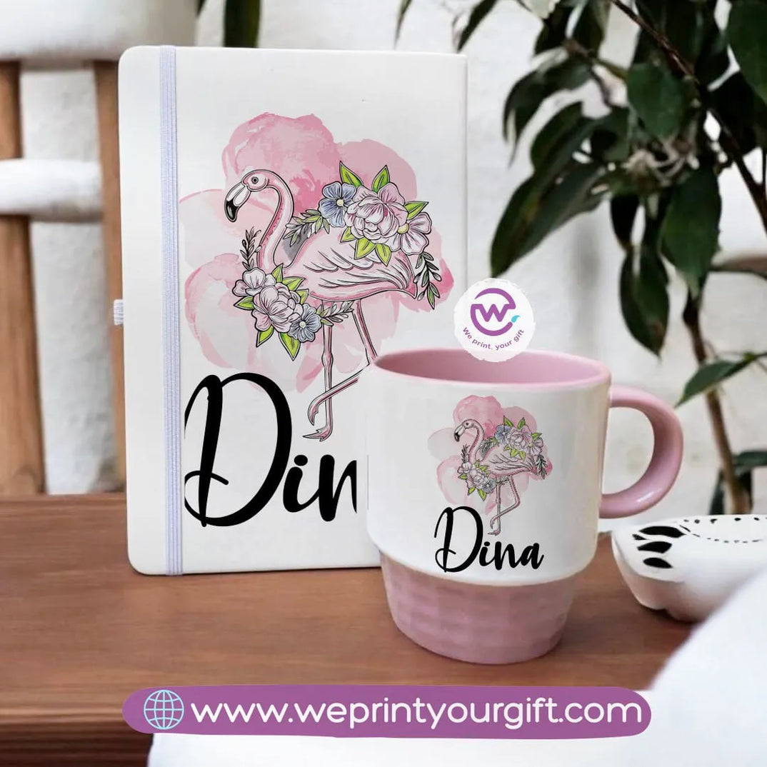 Pink Set- (Ribbed mug+ Notebook)- Floral - WE PRINT