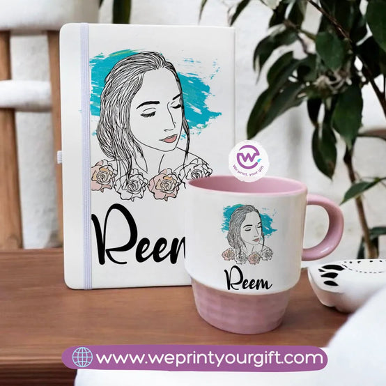 Pink Set- (Ribbed mug+ Notebook)- Floral - WE PRINT