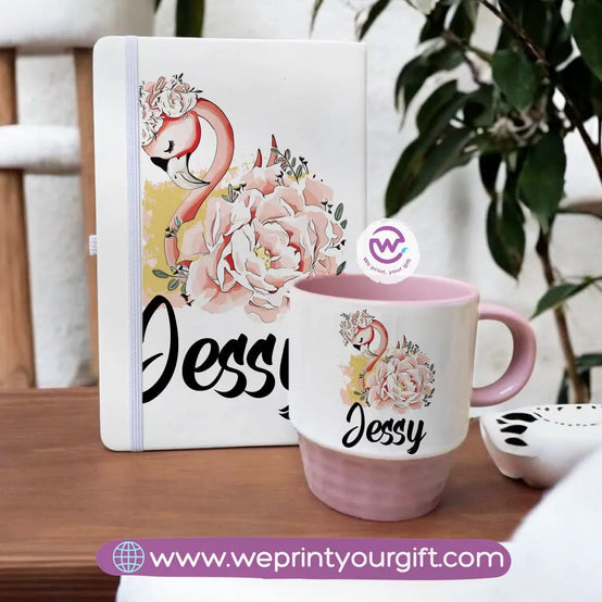 Pink Set- (Ribbed mug+ Notebook)- Floral - WE PRINT