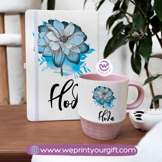 Pink Set- (Ribbed mug+ Notebook)- Floral - WE PRINT