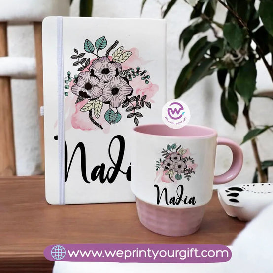Pink Set- (Ribbed mug+ Notebook)- Floral - WE PRINT
