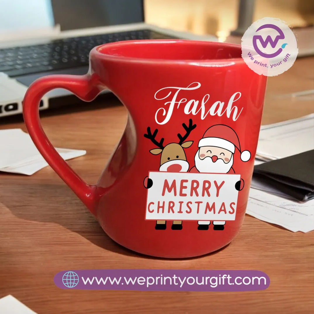 Red Heart Handle Mug- Christmas - WE PRINT