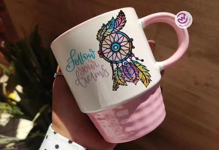 Ribbed Mug - Pink - Dream Catcher - WE PRINT