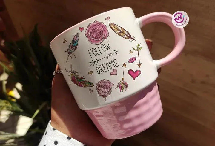 Ribbed Mug - Pink - Dream Catcher - WE PRINT