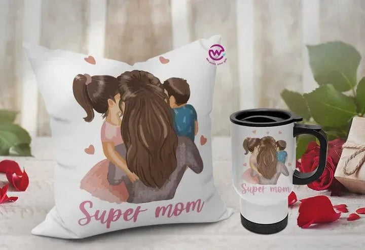 Set- ( Canvas Cushion Square Shape +Travel Mug ) -Mother's Day 1 - WE PRINT