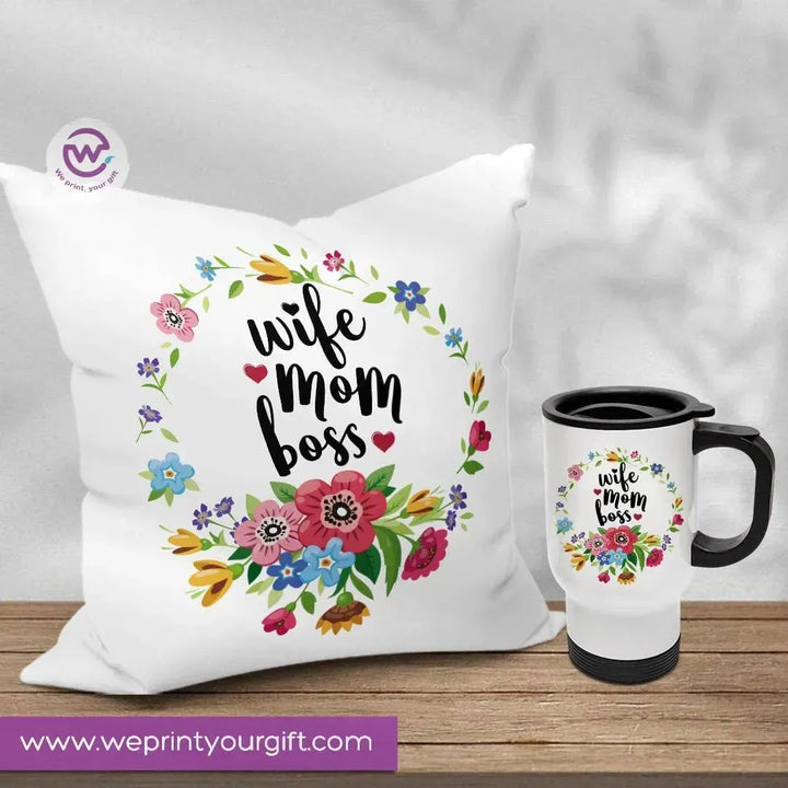 Set- ( Canvas Cushion Square Shape +Travel Mug ) -Mother's Day - WE PRINT