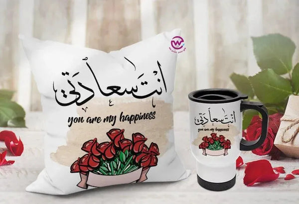 Set- ( Canvas Cushion Square Shape +Travel Mug ) -Valentine's Day - WE PRINT