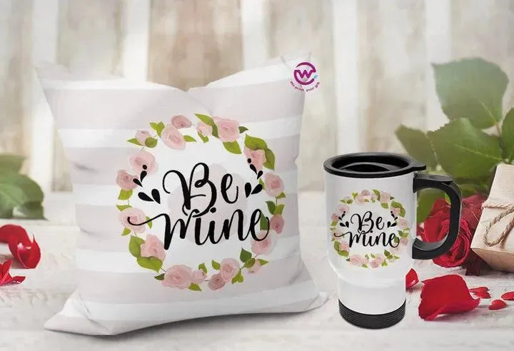 Set- ( Canvas Cushion Square Shape +Travel Mug ) -Valentine's Day - WE PRINT