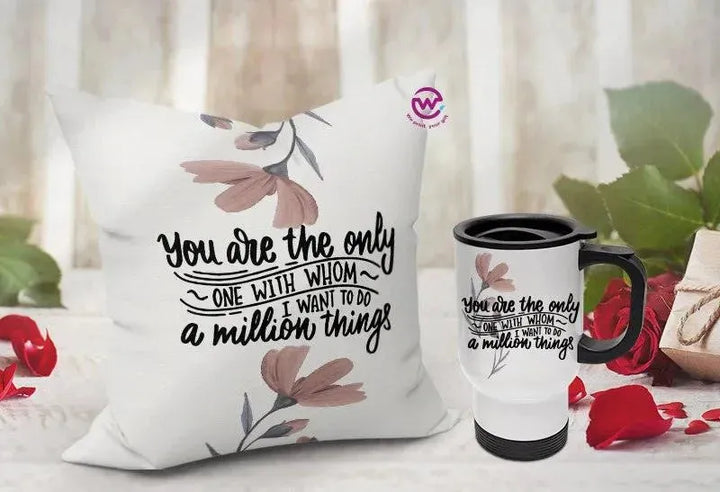 Set- ( Canvas Cushion Square Shape +Travel Mug ) -Valentine's Day - WE PRINT