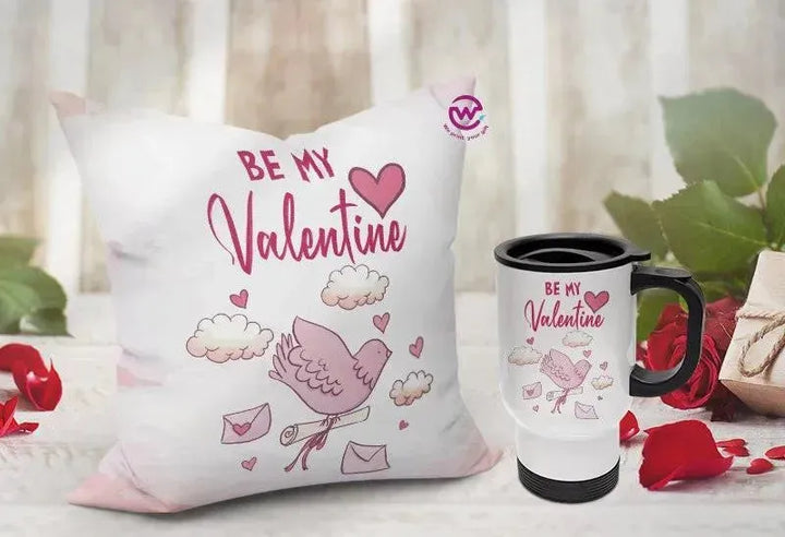 Set- ( Canvas Cushion Square Shape +Travel Mug ) -Valentine's Day - WE PRINT