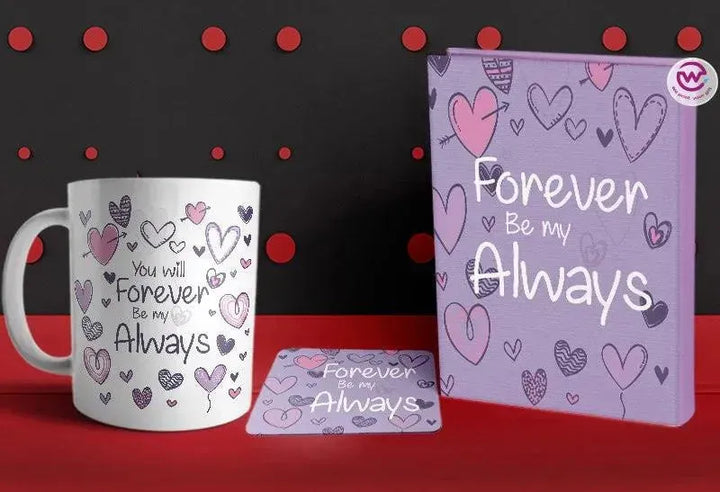 Set- ( Notebook hard covers + Ordinary ceramic mug + Coaster 6 ml ) -Valentine's Day - WE PRINT