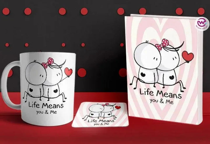 Set- ( Notebook hard covers + Ordinary ceramic mug + Coaster 6 ml ) -Valentine's Day - WE PRINT