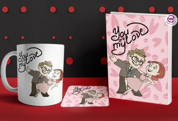 Set- ( Notebook hard covers + Ordinary ceramic mug + Coaster 6 ml ) -Valentine's Day - WE PRINT