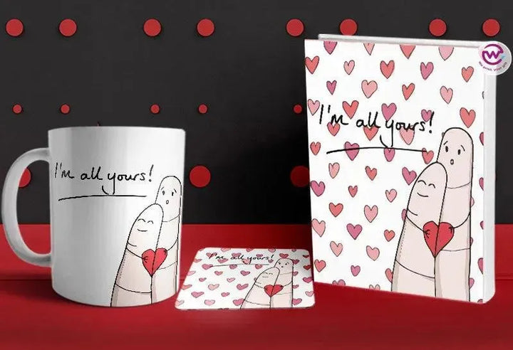 Set- ( Notebook hard covers + Ordinary ceramic mug + Coaster 6 ml ) -Valentine's Day - WE PRINT