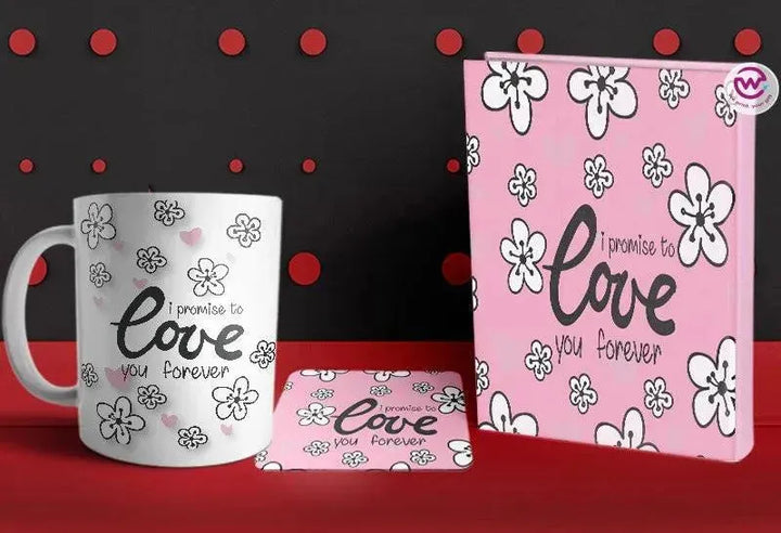 Set- ( Notebook hard covers + Ordinary ceramic mug + Coaster 6 ml ) -Valentine's Day - WE PRINT