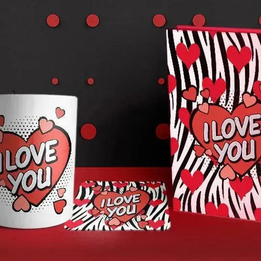 Set- ( Notebook hard covers + Ordinary ceramic mug + Coaster 6 ml ) -Valentine's Day - WE PRINT