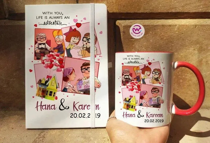 Set - ( Rubber Covers Notebook+ Colored Inside-Handle Mug )-Valentine's Day - WE PRINT