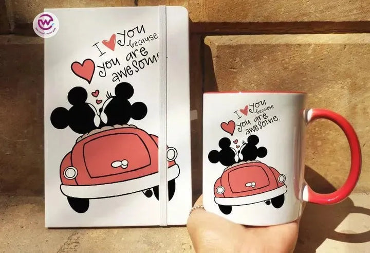 Set - ( Rubber Covers Notebook+ Colored Inside-Handle Mug )-Valentine's Day1 - WE PRINT