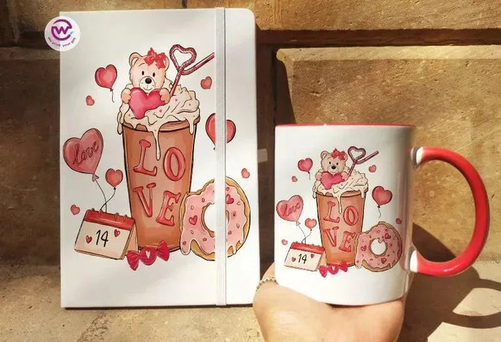 Set - ( Rubber Covers Notebook+ Colored Inside-Handle Mug )-Valentine's Day1 - WE PRINT