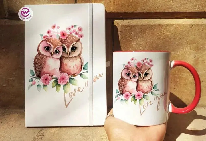 Set - ( Rubber Covers Notebook+ Colored Inside-Handle Mug )-Valentine's Day1 - WE PRINT